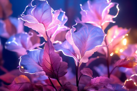 Generative AI Beautiful Macro Shot of Magic Flowers. Border Art Design.Extreme close up Photography.Conceptual Abstract Image.Violet Nature Background.Artistic Floral Art.Creative Wallpaper.Amazing Spring Flower.の素材
