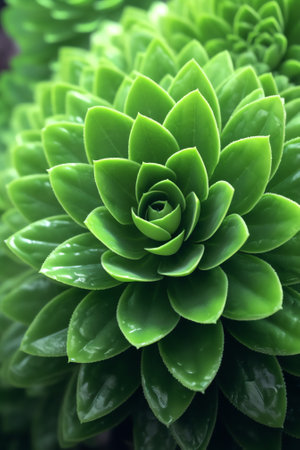 Generative AI Macro Photography of a Green Succulent Plant, Sedum Lucidum, on dark backgroundの素材