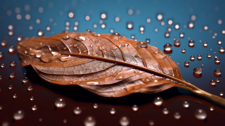 Generative AI Raindrops on a winter leafの素材