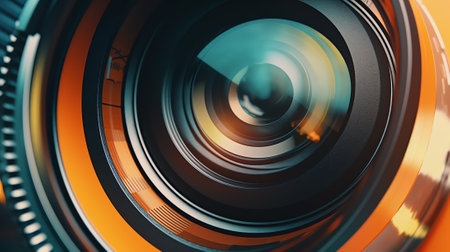 Generative AI A retro camera lens close-up. Shallow DOF.の素材