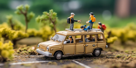 Generative AI Miniature travelling car with luggage on top. Macro photographyの素材