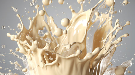 Generative AI Pouring milk splash, close-up macro shot.の素材