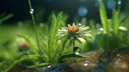 Generative AI Small ribwort plantain flower macro shotの素材