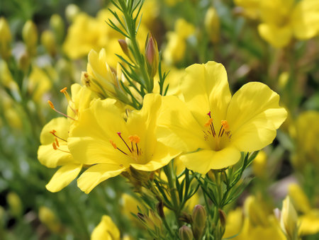 Generative AI macro shot of a yellow petaled oxalisの素材