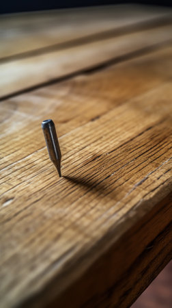 Generative AI Freeze motion of a drill bit drilling into wood, macro shotの素材
