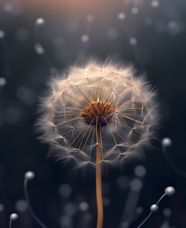 Generative AI Close-up dandelion tranquil abstract background.の素材
