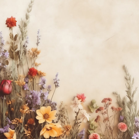 Generative AI vintage background little flowers, nature beautiful, toning design spring nature, sun plantsの素材