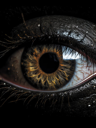 Generative AI Close up of eye iris on black background, macro, photographyの素材