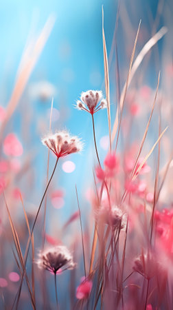 Generative AI Heather frozen flowers. Bright natural cyan background.の素材