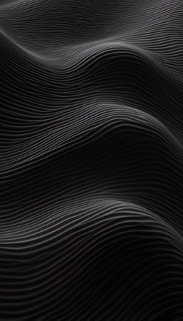 Generative AI Black Sand dune. Black Sand beach macro photography. Background, texture, wave pattern of oceanic sand on the beach, black. Texture of beach sand. Black beach.の素材