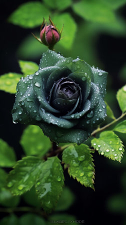 Generative AI rose flower, surrounded by many unopened buds, macro photography, selective focusの素材
