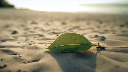 Generative AI S closeup shot of a green leaf on a plant surrounded by dry leavesの素材