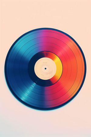 Generative AI Macro shot of blue and orange vinyl record. Surface of an old vinyl record. Shallow deph of field. Selective focus.の素材