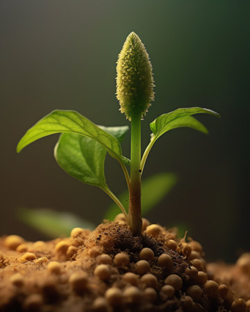 Generative AI Macro shot of a young sprout of cornの素材
