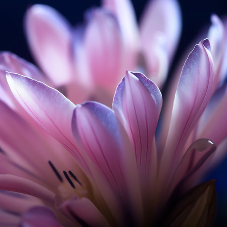 Generative AI Macro view of blossoming flower background with bright smooth pink petals surface with white spotsの素材