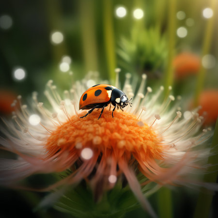 Generative AI Macro shots, Beautiful nature scene. Closeup insect sitting on the flower in a summer garden.