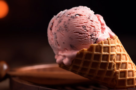 Generative AI close-up of appetizing ice cream, macro photographyの素材