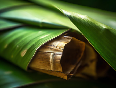 Generative AI macro shot sarcophaga carnariaon a green leafの素材