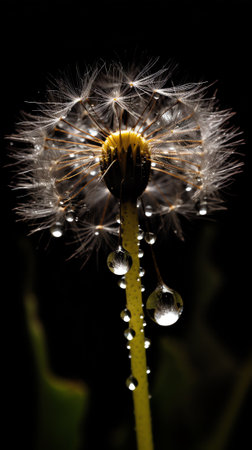 Generative AI dandelion flower with water dropsの素材