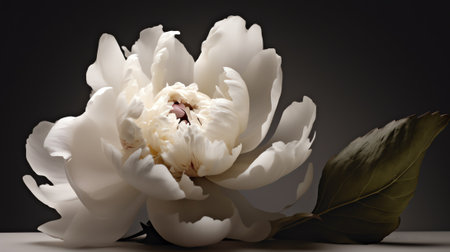 Generative AI White peony flower isolated on a gray background.の素材