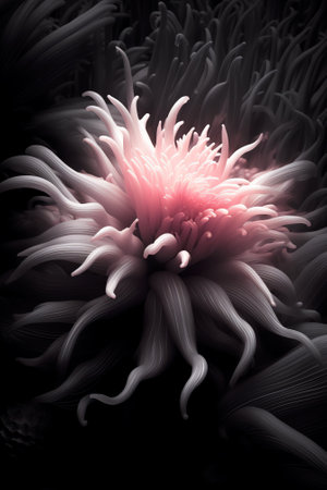 Generative AI Beautiful Nature Background.Macro Shot of Amazing Anemone Flowers.Border Art Design.Magic Light.Extreme close up Photography.Conceptual Abstract Image.Fantasy Floral Art.Creative Artistic Wallpaper...の素材
