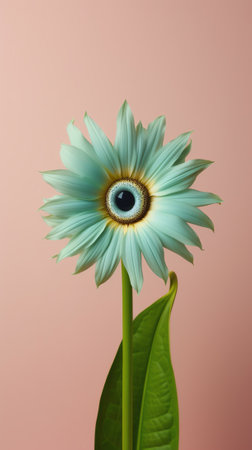 Generative AI Turquoise gerbera flower on a yellow background close-up. Macro photography. Card Gerbera Flower. Natural romantic conceptual floral Macro background.の素材