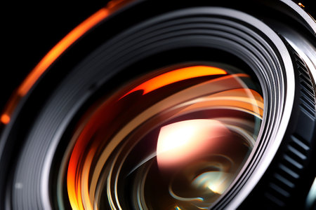 Generative AI The diaphragm of a camera lens aperture. Selective focus with shallow depth of field. Color toned image.の素材