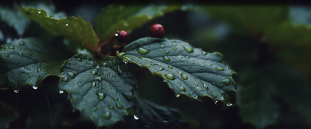 Generative AI Water drops on branch autumn weather cold rain nature macro photography cloudの素材