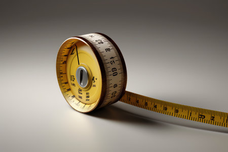 Generative AI Number nine on a wooden ruler , black lines on a yellow ruler , top view ,horizontal composition ,macro photographyの素材