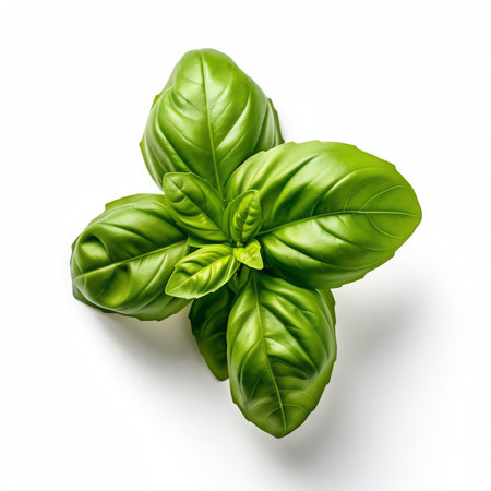 Generative AI Close up full frame top view studio shot of fresh green basil heの素材