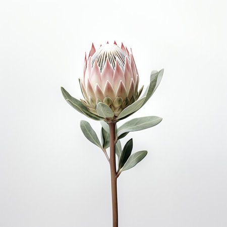 Generative AI Protea flowers bunch. Blooming Pink King Protea Plant over grey background. Extreme closeup. Holiday gift, bouquet, buds. One Beautiful fashion flower macro shot. Valentine's Day giftの素材