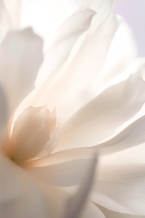Generative AI White flowers background. Macro of white petals texture. Soft dreamy imageの素材