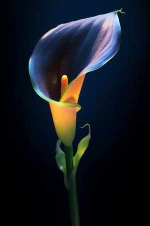 Generative AI yellow calla lily on black backgroundの素材