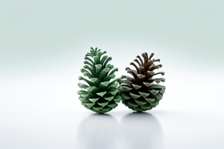 Generative AI Small young pine cones on a branch macro shotの素材