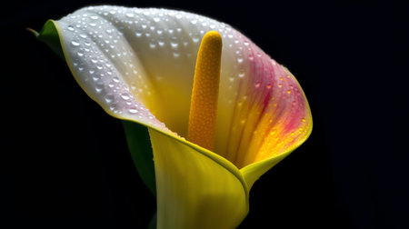 Generative AI Calla lily extreme close up texture of the plant spathe from outside. Botanical concepts, macro photography shot in studio. Texture of a beautiful calla lily - Fragility concept.の素材