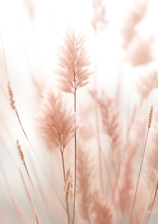 Generative AI Four pink dried straw flowers in a row.の素材