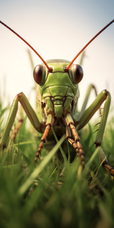Generative AI Locust macro shot . Insect standing on the grey stonesの素材
