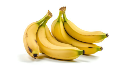 Generative AI Two ripe yellow bananas with speckles isolated on a white backgroundの素材
