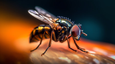 Generative AI closeup macro shot of common fruit fly found on a leaf in Adelaide, South Australiaの素材