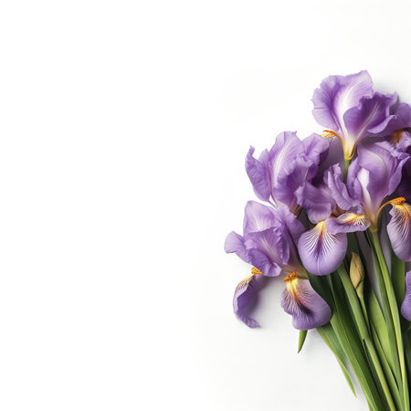 Generative AI Purple iris flower macro on a white backgroundの素材