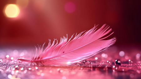 Generative AI feather with rain drop and little glass glitters - beautiful macro photographyの素材