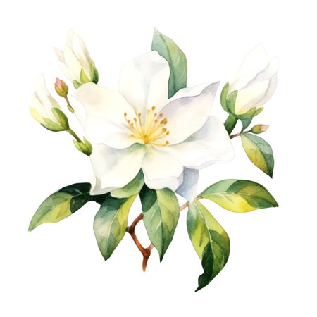 Generative AI Spring landscape with delicate jasmine flowers. White flowersの素材