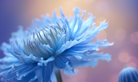 Generative AI Floral soft tender background from blue fresh cornflower defocused macro imageの素材