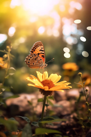 Generative AI Beautiful butterfly nature background. Inspirational nature closeup meadow.の素材