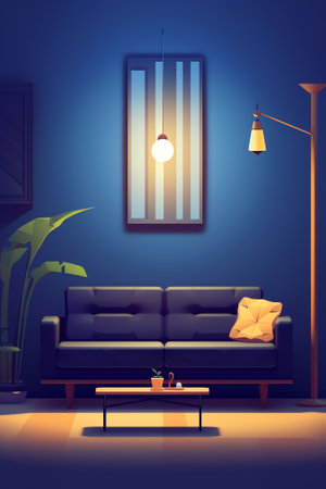 Generative AI Classic Home Interior of Living Room with a Chandelier and Vintage Clocks. Vector illustration in flat styleの素材