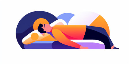 Generative AI Night Dream, Nap, Bedding Time. Young Man Sleeping on Bed at Home Ignoring Alarm Clock Ringing. Male Character Relaxing, Sleep in Deep Phase Lying at Apartment after Work. Cartoon Vector Illustrationの素材