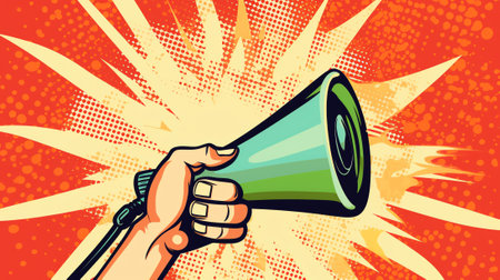 Generative AI Pop Art Business Woman Shouting in Megaphone. Vector illustrationの素材