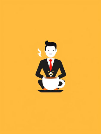 Generative AI Pop Art Happy Businessman Relaxing in Coffee Cup. Work Break. Vector illustrationの素材