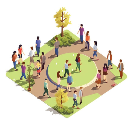 Generative AI Isometric People on Bicycles. City Bike, Family and Children. Vector illustrationの素材