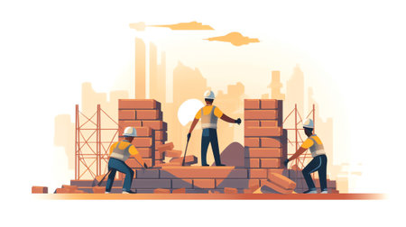 Generative AI Roofer Men with Work Tools Landing Page Template Set. Roof Construction Workers Characters Conduct Roofing Works, Repair Home Rooftop, Tile House with Equipment. Cartoon People Vector Illustrationの素材